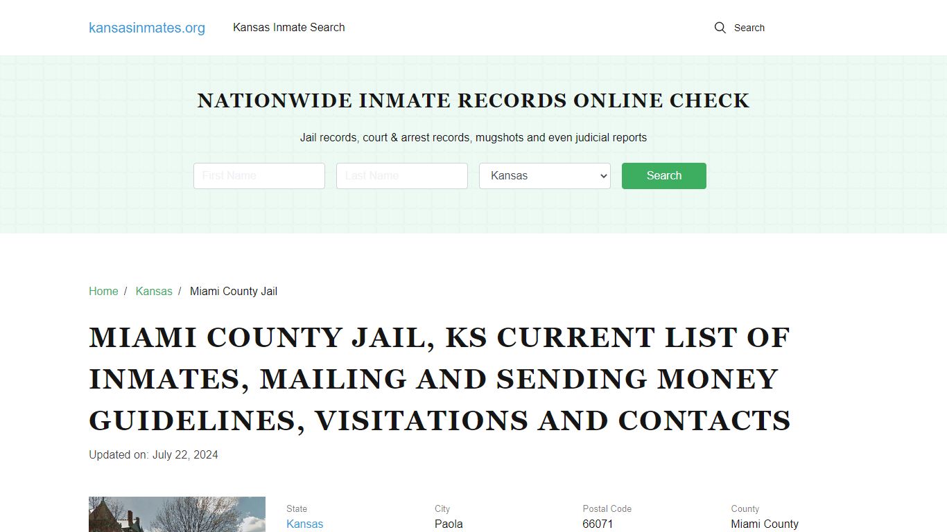 Miami County Jail, KS: Offender Locator, Visitation & Contact Info